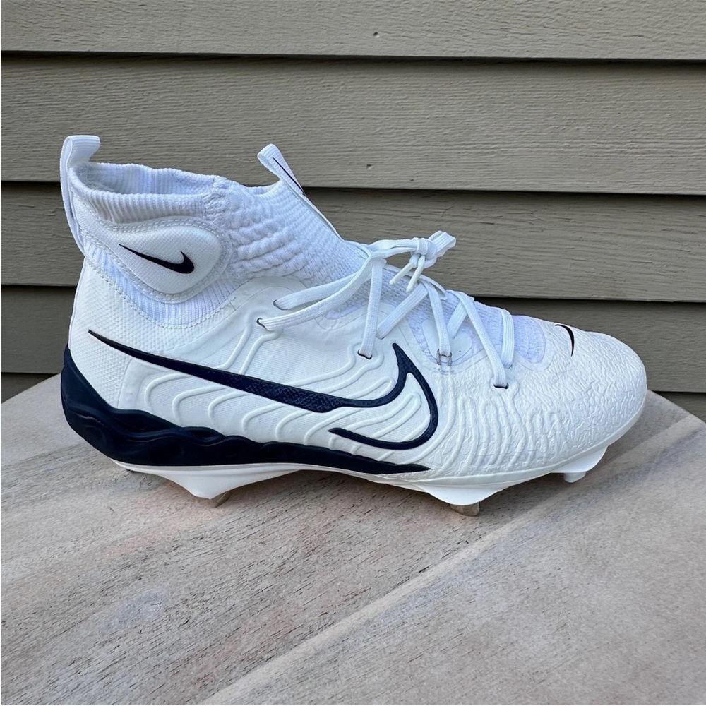 Nike Alpha Huarache NXT White & Navy Metal‎ Men’s Baseball Cleats Sz 7.5 - Picture 3 of 8